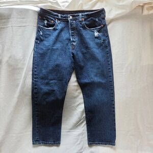 Levis 501 Jeans Womens W32 L26 Dark Wash Distressed Button Fly Denim